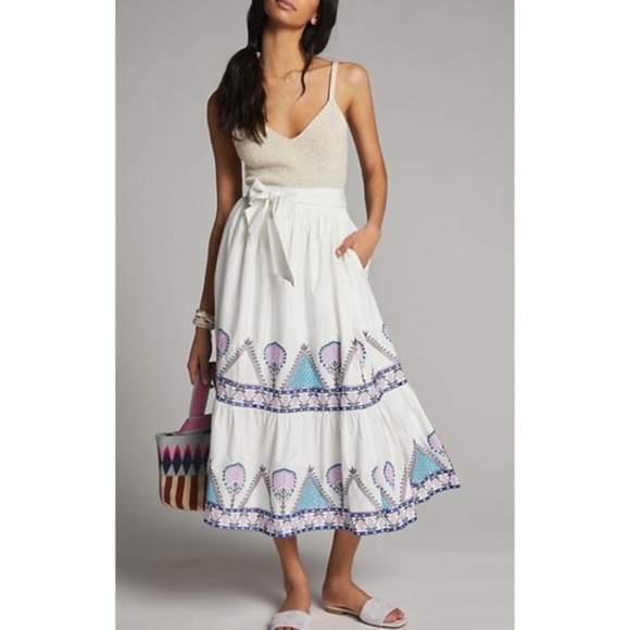 Anthropologie Magda Embroidered Midi Skirt